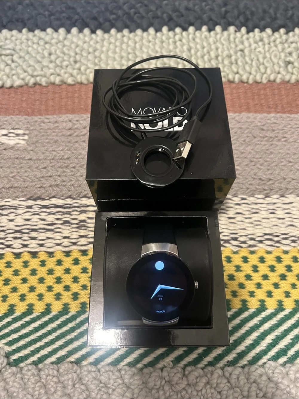 Movado Black Smartwatch with Blue Accent
